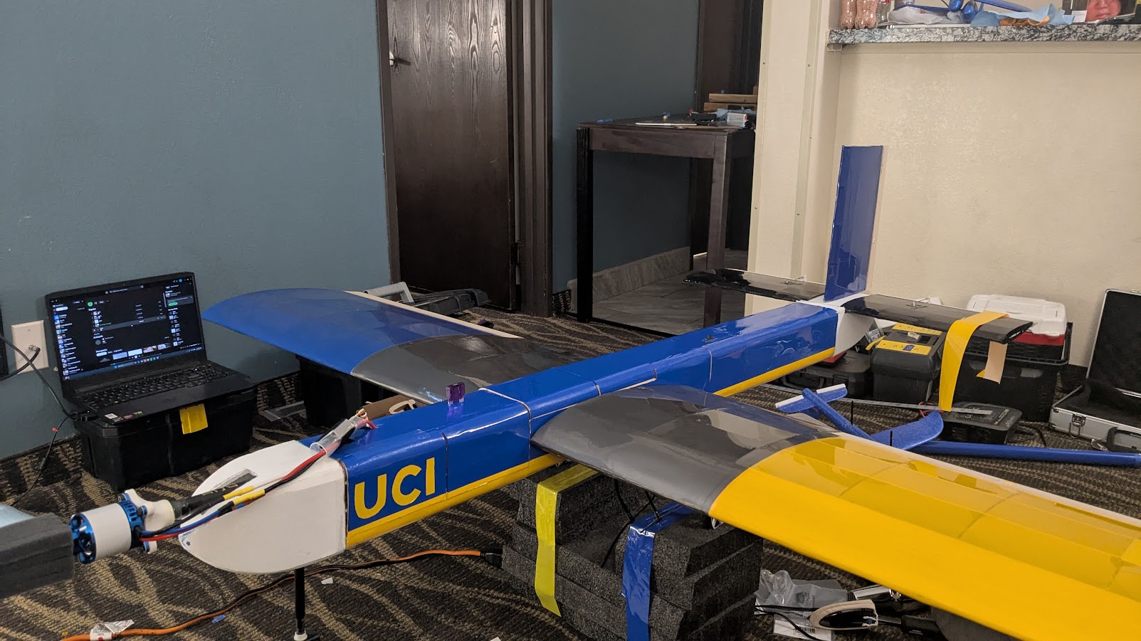 plane fully assembled in hotel (side)